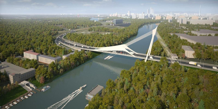 На треть выполнено строительство моста через Москву-реку в районе Новозаводской улицы