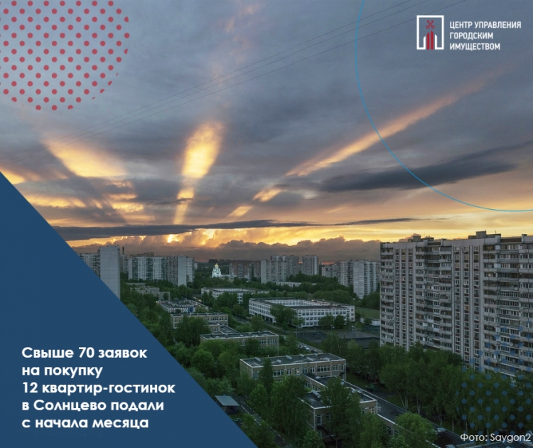 Свыше 70 заявок на покупку 12 квартир-гостинок в Солнцево подали с начала месяца